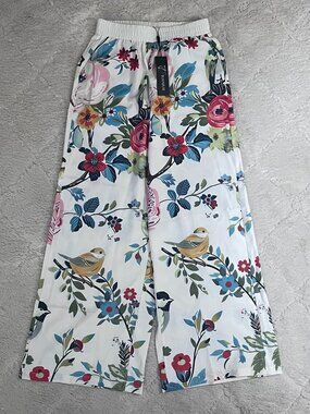 NWT Wide Leg Bird Floral Print Pants - Small